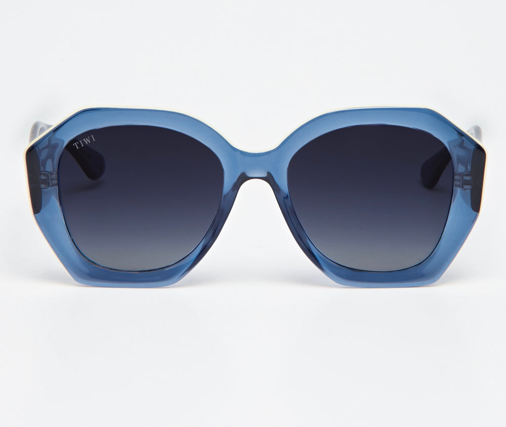 VEGA Sunglasses Available in more colors Shiny Blue/Beige Top line with Brown Gradient Lenses  