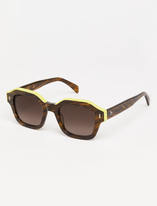 LeClub Carole Available in more colors Acetate Stripe Brown/Lime Topline with Blue Lenses